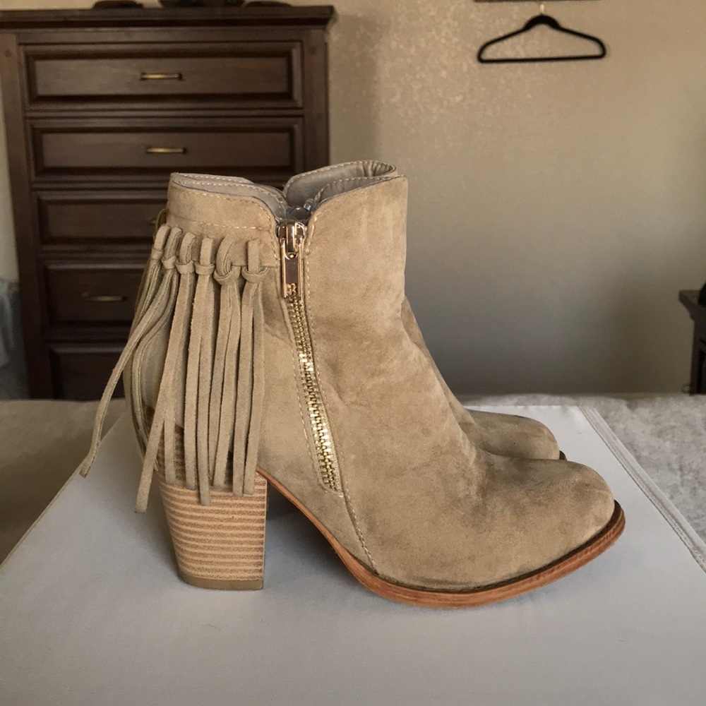 Tan Fringe Ankle Booties